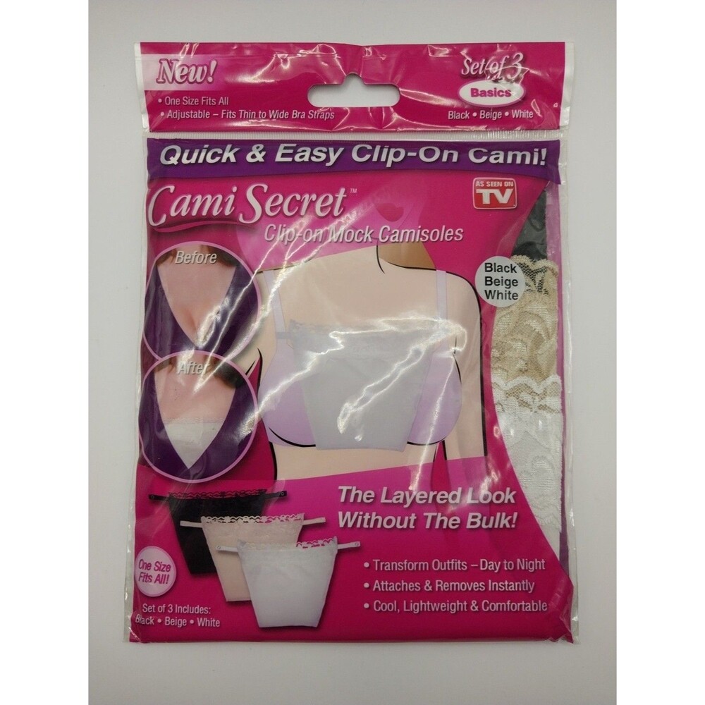 Cami Secret Clip On Mock Camisoles Set Of 3 Black Beige White New In Package